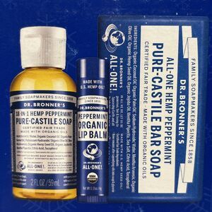 Gift Set Peppermint Pure Castile Bar Organic Soap Lip Balm Travel Dr Bronners